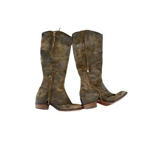 Donald J Pliner 6.5 M Devi2-81 Brown Distressed Leather Suede Zippers Knee Boots